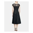 SLNY Womens Black Sequined Lace Cap Sleeve Jewel Neck Midi Formal Fit + Flare Dress 14 - Walmart.com