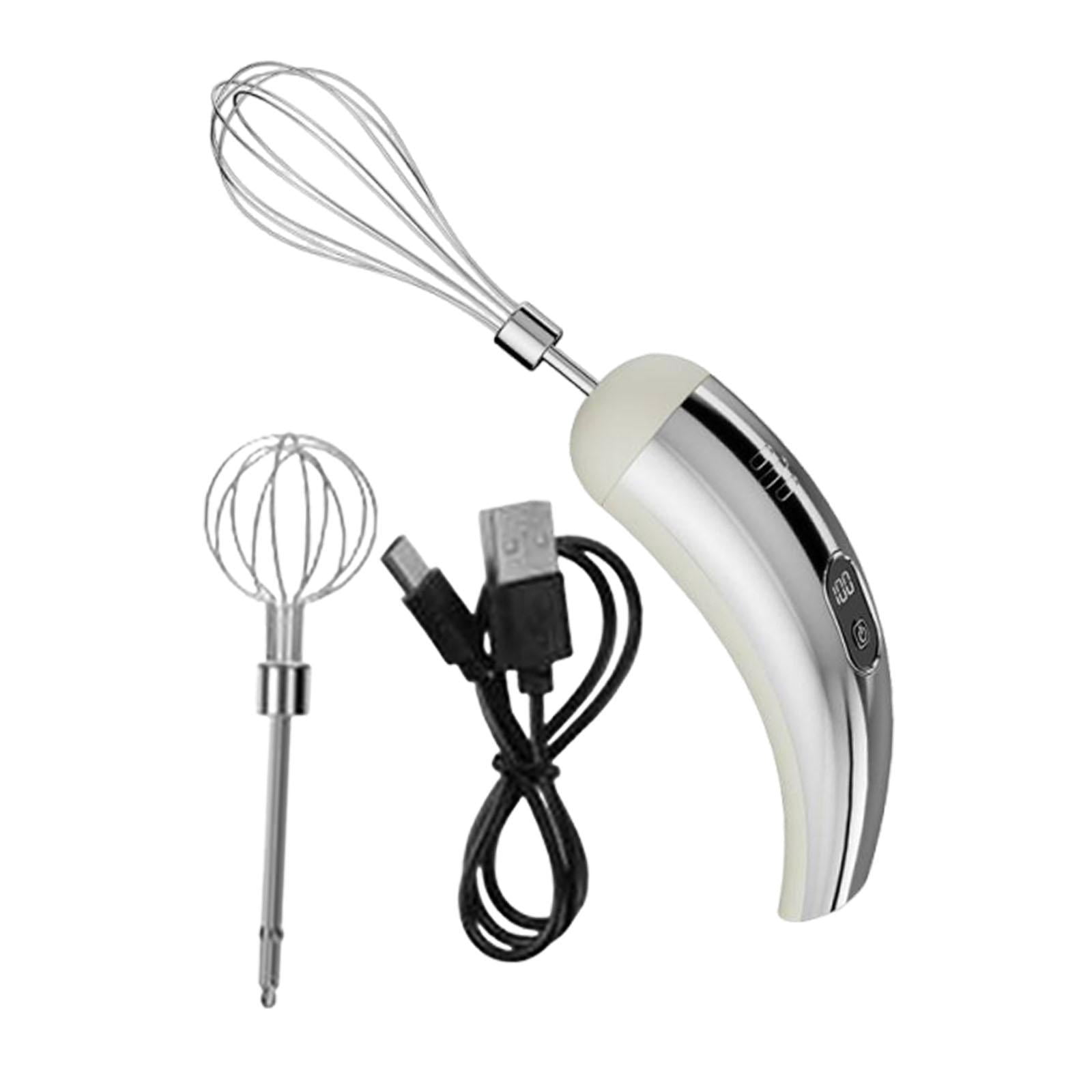 Fiocias Cordless Hand Mixer Compact Electric Egg Beater for Kitchen Baking Cake Shop Silver White