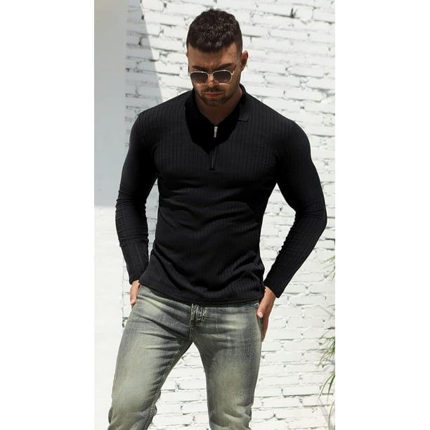 Quarter Zip Pullover for Men Polo Zip Up Henley Shirtsslim