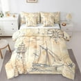 thumbnail image 1 of YST Vintage Nautical 7 Pieces Comforter Set, Full Size, Retro Compass Lighthouse, Grunge Beige, 1 of 4