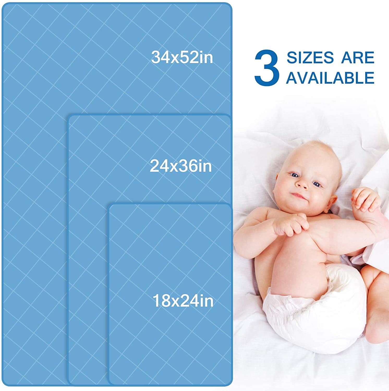 Baby Waterproof Pad Washable, Non-Slip Baby Crib Mattress Pad Potty Training Pads 27'' x 47'', Reusable Underpads Bed for Baby Sleeping, Pee Pads for Kids