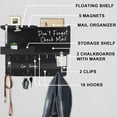 thumbnail image 3 of Farmhouse Key and Mail Holder for Wall Decorative, Rustic Mail and Key Organizer for Wall with Different Hooks, Chalkboard, Key Holder Wall Mount with Shelf, Basket, Clips(Pine Wood, Black), 3 of 16