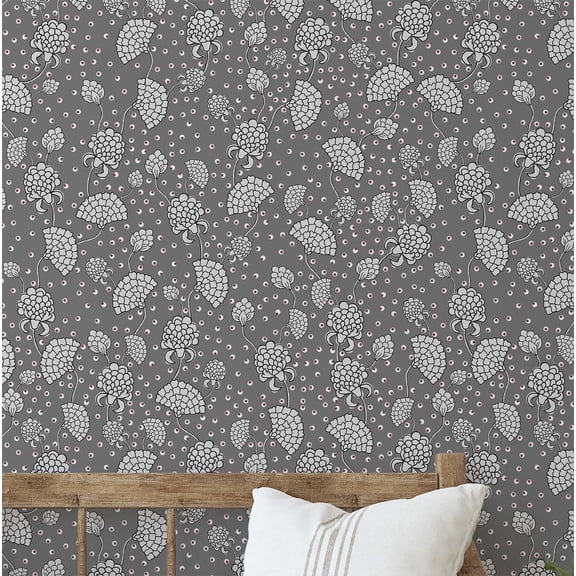 S4Sassy Oriental Floral Vine Wallpaper - Gray Asian Style Wall Covering, 25" x 60" Self-Adhesive Textured Vinyl Walls Paper, Decorative Wall Wrap, Easy DIY Walls Covering For Bedroom, Living Room