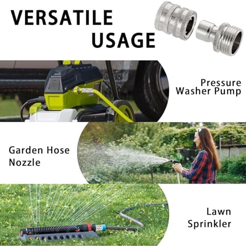Stainless Steel Garden Hose Quick Connect Fittings Set, 3/4″ Universal Water Hose Connectors Kit, Quick Connect Garden Hose to Pressure Washer Adapter for Faucet Pressure Washer & Outdoor Irrigation