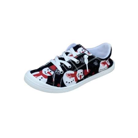 

SIMANLAN Women Anti-Slip Walking Casual Shoes Comfort Round Toe Moccasins Xmas Lightweight Low Top Flats Snowman Sharp Nose Black 7.5