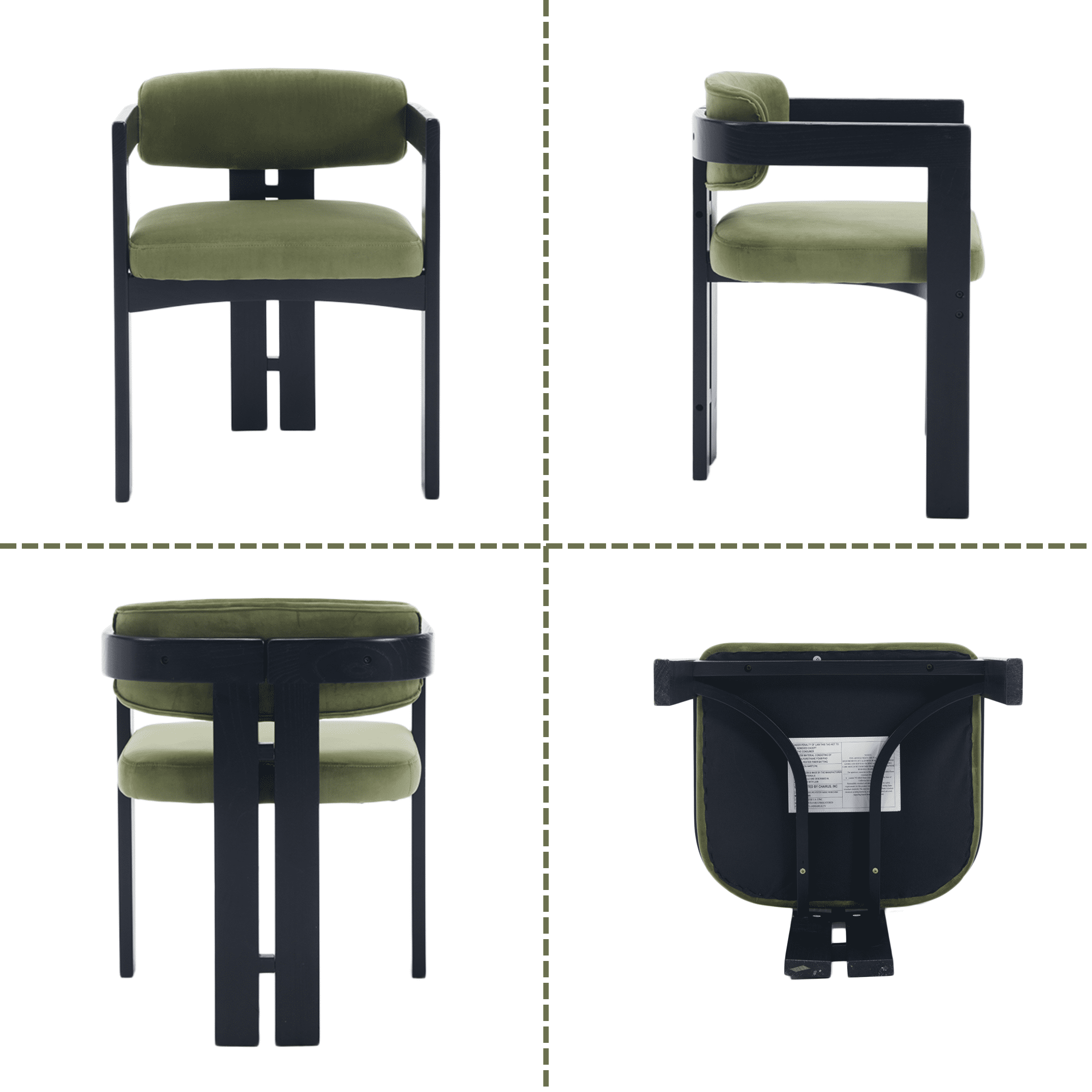 Guyou Velvet Dining Chairs - Set of 6, 24" Wide Barrel Back Armchairs for Dining Room & Kitchen, Modern Curved Back Chairs with Black Wood Frame, Olive Green