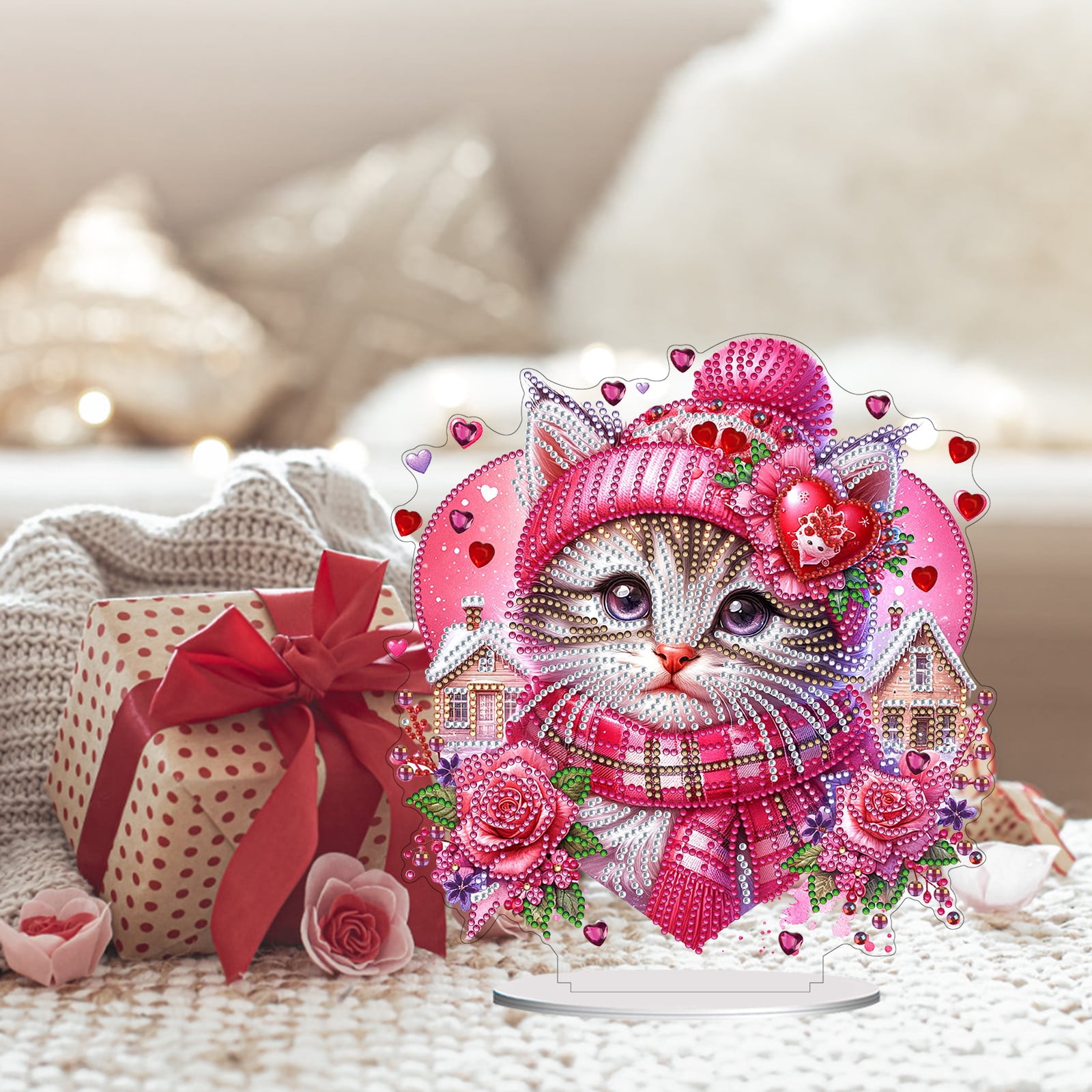 Flopesn Romantic Animal DIY Diamond Art Painting Decorative Ornament, Valentine's Day Gift Creative Design Pet Home Decor (Double-Sided Pattern, Single-Sided Diamonds)-2PCS-B