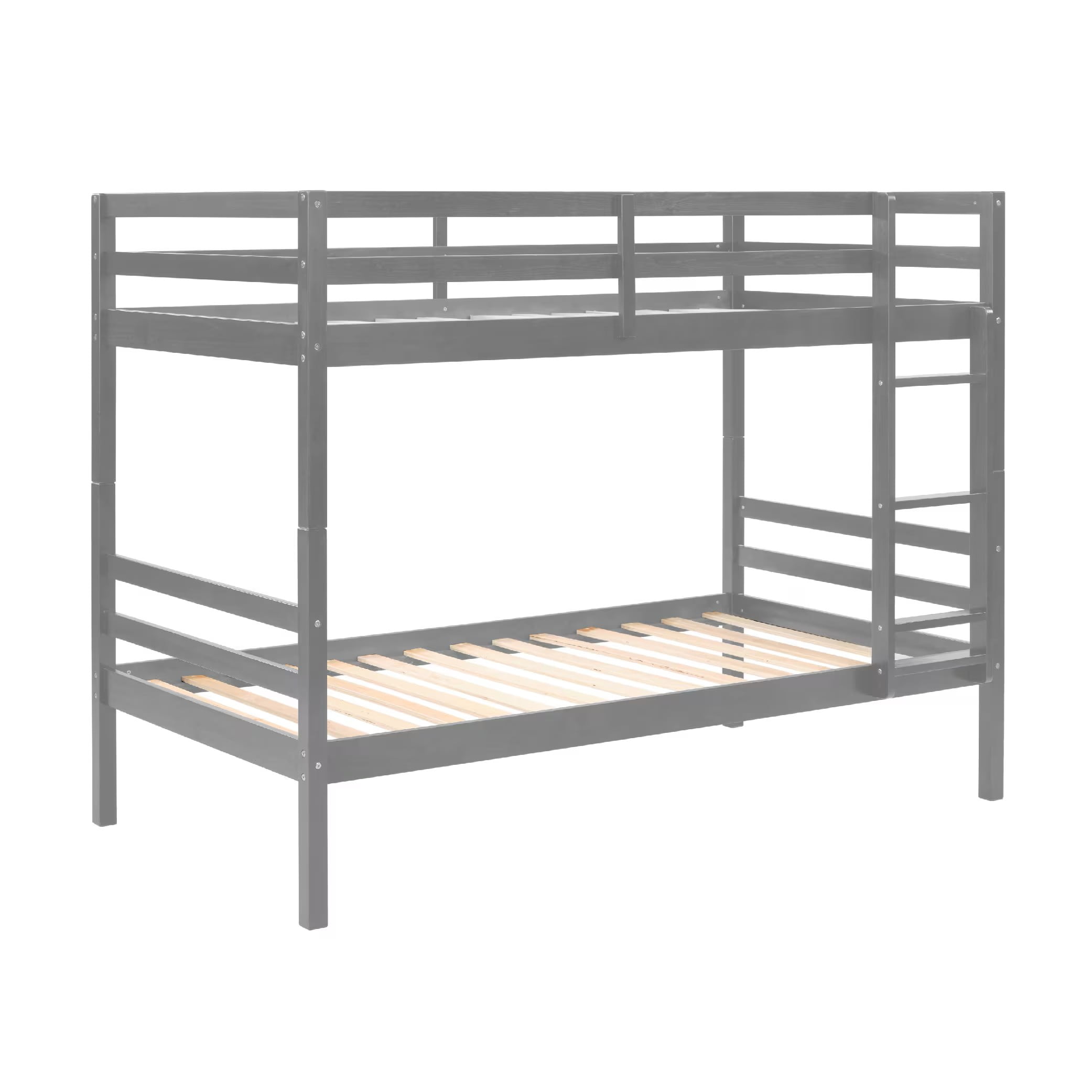 Aukfa Twin over Twin Bunk Bed, Wooden Bunk Bed with High Guardrail for Kids/Teens and Dorm Room/Guest Room, Gray