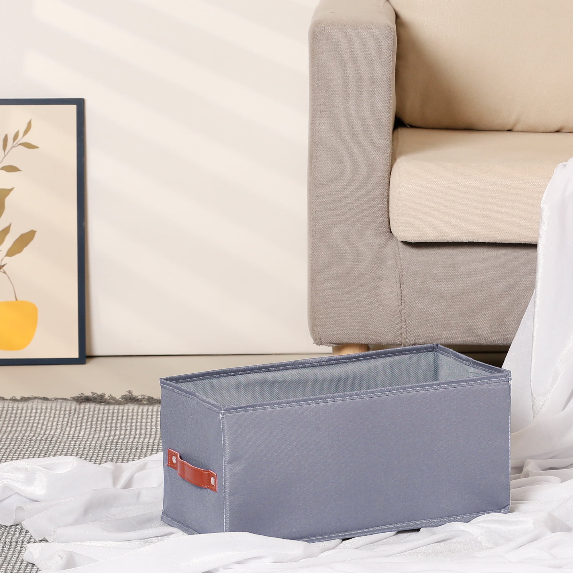 Unique Bargains Storage Cube Fabric Foldable Basket with Handles for Shelves 1pcs Grey M