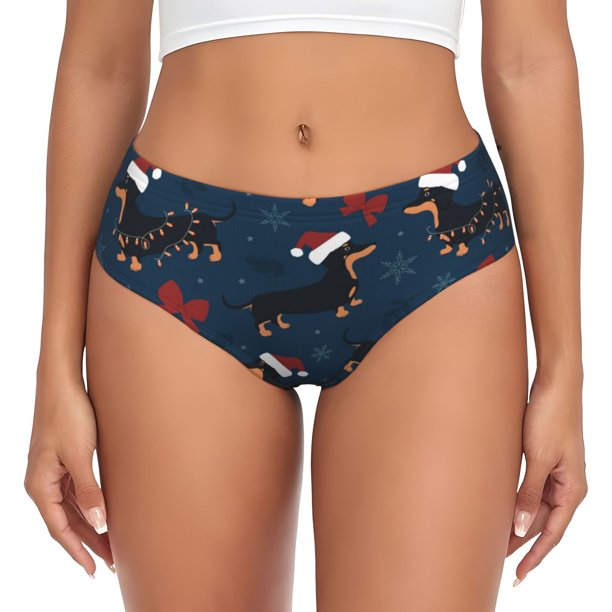 Fotbe Christmas Dachshund Calzones Estampados para Mujer – Ropa Interior de Algodón, Cómoda, Suave y Elástica-Large