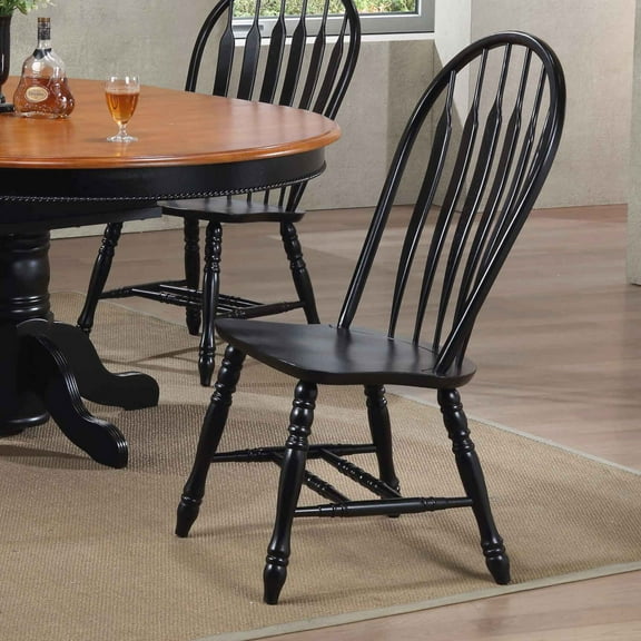 Selections Comfort Windsor Dining Side Chairs Black/Cherry Solid Wood Set of 2