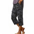 thumbnail image 3 of Women's Elastic Over Knee 3/4 Cropped Shorts Cotton Casual Summer with Pockets, 3 of 5