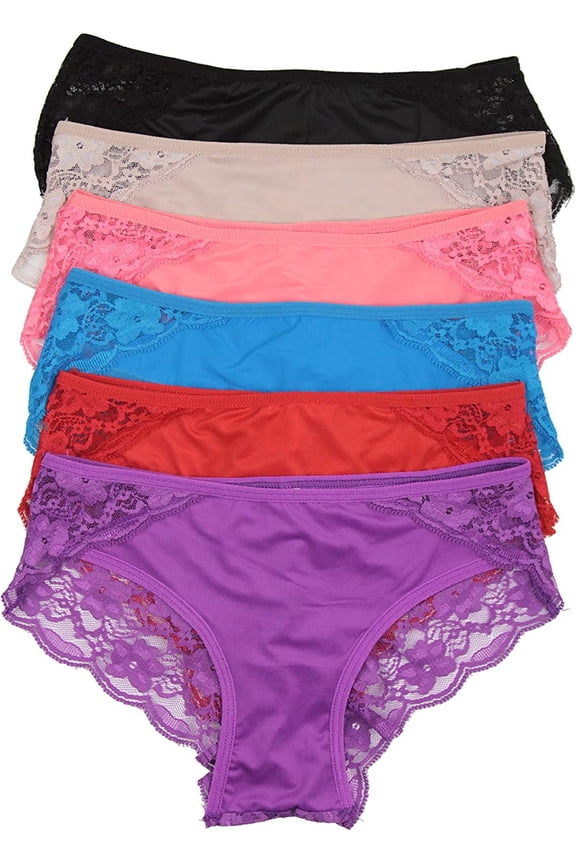 Junior Womens Pack of 6 Classic Cotton Blend Colorful Assorted Bikini Briefs