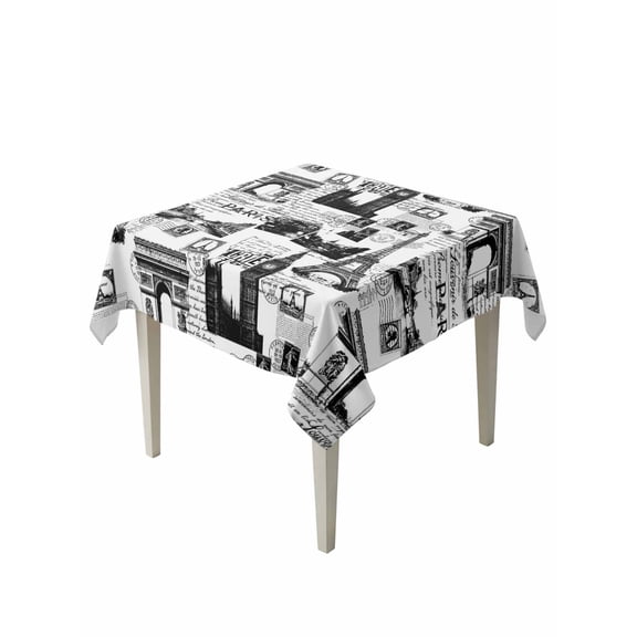 Paris Tower Table Cloth, Waterproof Tablecloth for Square Tables, Vintage Architectural Hand-Painted Aesthetic Reusable Washable Fabric Table Cover for Restaurant Kitchen Dining Tables 54"x54"