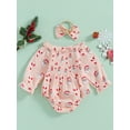 thumbnail image 2 of Baby Girls Christmas Romper Santa Gingerbread Long Sleeve Ruched Bodysuit Headband Set Newborn Fall Winter Clothes, 2 of 8