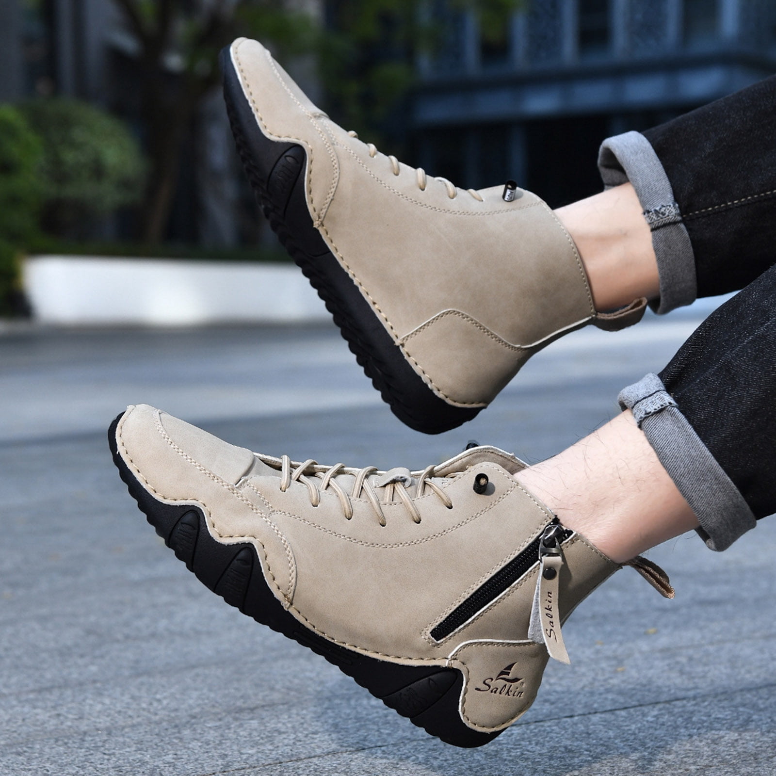 Dakaela Men's Suede Chukka Boots Lightweight Barefoot Walking Shoes High Top Slip on Hiking Sneakers