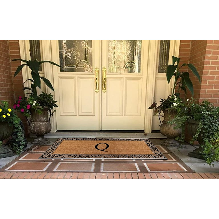 A1hc Natural Coir Monogrammed Door Mat for Front Door, 30 inch x 60 inch, Anti-Shed Treated Durable Doormat for Outdoor Entrance, Heavy Duty, Low