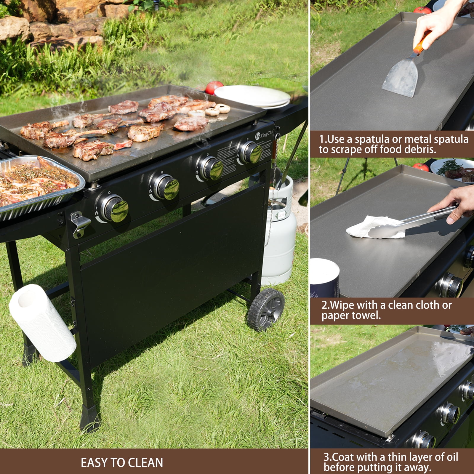 KingChii 4-Burner 30.6" Propane Griddle Outdoor Flat Top Gas Grill Griddle with Hard Cover for Camping, Tailgating, BBQ, Parties, Backyard & Patio