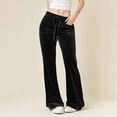 thumbnail image 5 of RYRJJ Flare Velvet Pants for Women High Waisted Wide Leg Drawstring Elastic Waist Pull On Trousers Palazzo Slacks with Pocket(Black,M), 5 of 9