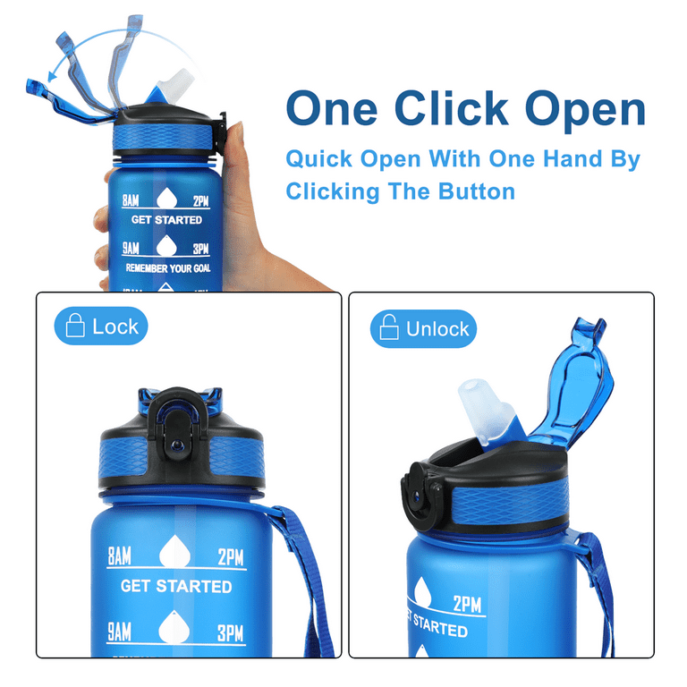 32oz Motivational Water Bottles with Time Marker & Straw, Leak-Proof BPA Free Non-Toxic 1L Bottle, Portable Water Jug for Fitness Sports, Size: 3.1 x
