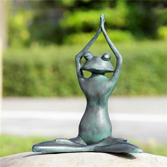 Stretching Yoga Frog Verdigris Green Metal Garden Sculpture