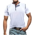 thumbnail image 2 of Men's Henley Shirt Basic T Shirt, Moisture Wicking Breathable 3 Button Down Short Sleeve White, 2 of 7