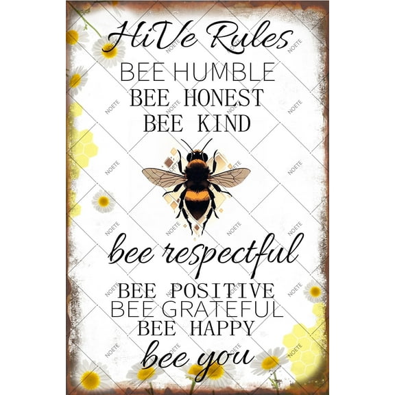 Noete Bee Hive Rules Metal Tin Sign Vintage 12x16 Inch Retro Wall Art for Garden, Home & Outdoor Decor Rustic Bee Hive Decoration Sign