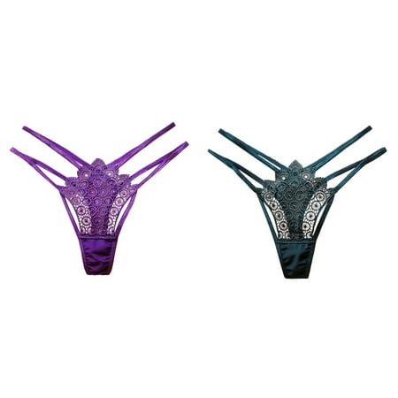 2-Pack Women Underwear Thongs Lace Bikini Panties G String Thong Stretch Ladie Brief Thong Ladies Panties Size 6 My Recent Womens Silk Bikini Panties Underwear Women Boy Shorts Underwear Pack Womens