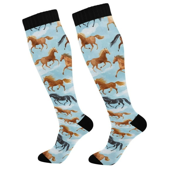 joogoo Running Horse Blue Long Socks Women Men Knee High Sock