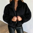thumbnail image 2 of Vinsonshop Sherpa Jacket Women Cropped Jacket Fuzzy Coats for Women Full Zip Jacket Womens Coats Winter Fluffy Coat Cropped Fleece Jacket Women Black L, 2 of 9