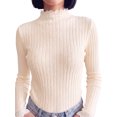 thumbnail image 5 of INSPIRE CHIC Womens' Sweater Splicing Knit Mock Neck False Two Piece Long Sleeves Fall Winter Slim Fit Ruffle Lace Trim Pullover Top Medium Aprico, 5 of 6