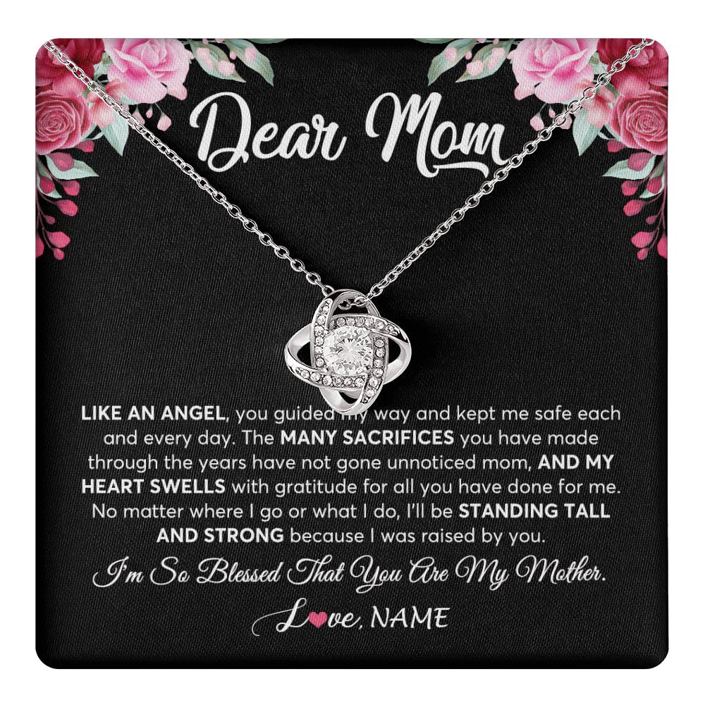 Dear Mom Like An Angel Necklace, White Love Knot Necklace