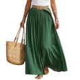 thumbnail image 2 of Womens Linen Maxi Skirts Summer Boho Solid Beach Elastic High Waist Pleated A-Line Flowy Swing Long Maxi Skirts, 2 of 7