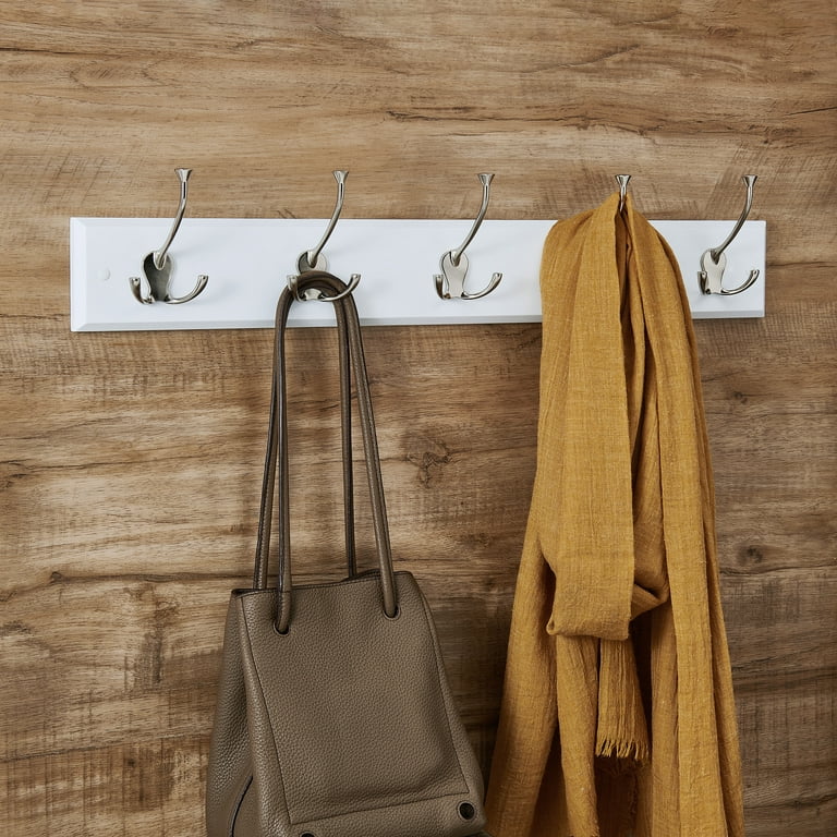LARHN White Coat Hooks - Wall Mounted Coat Rack - 5 White Coat Hooks