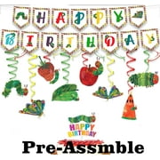 Angle View: The Very Hungry Caterpillar Birthday Decorations Set - Kids Reading Story Theme Swirls Streamers Garland Banner and Cake Topper Party Supplies