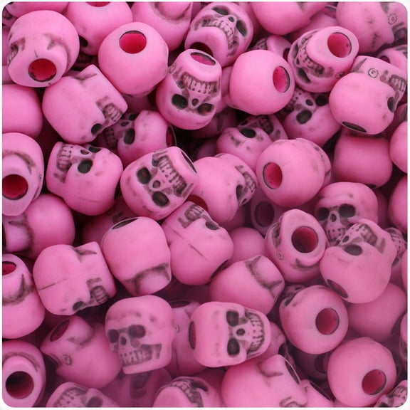 BeadTin Dark Pink Antique 11mm Skull Pony Beads (150pcs)