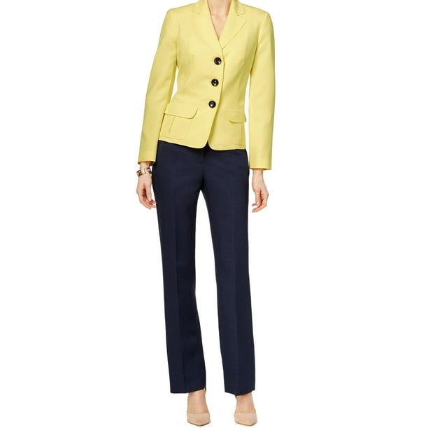 Le Suit NEW Yellow Women's Size 6 Colorblock Three Button Pant Suit