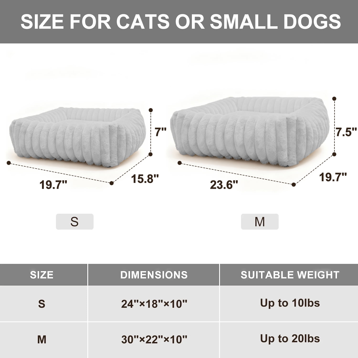 Sanmadrola Cat Bed for Indoor Cats Furry Corduroy Fleece Orthopedic Pet Bed Sofa Removable Washable Cover Non Skid Bottom, Grey