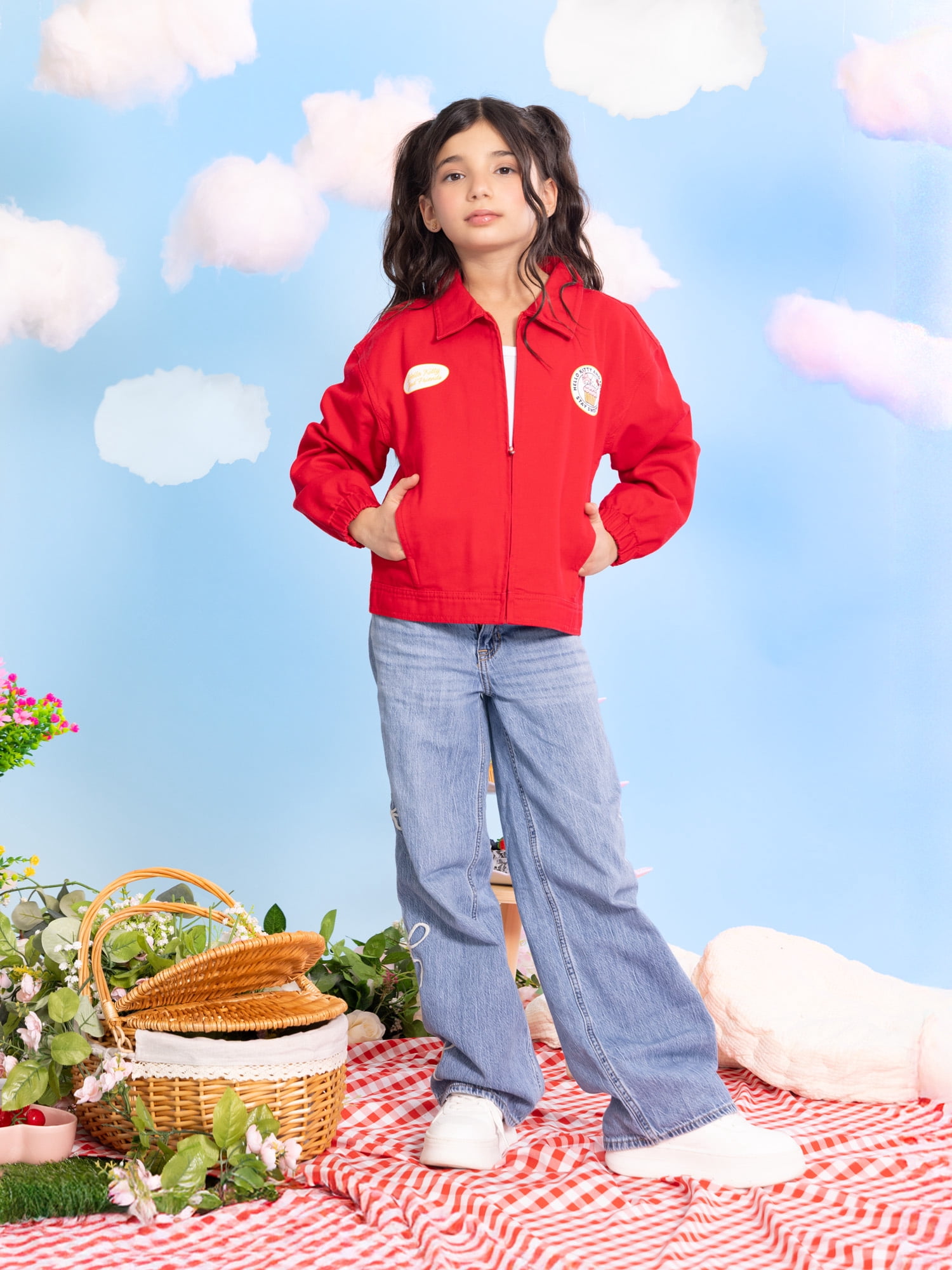 Wonder Nation Hello Kitty Girls Full Zip Twill Jacket, Sizes 4-16