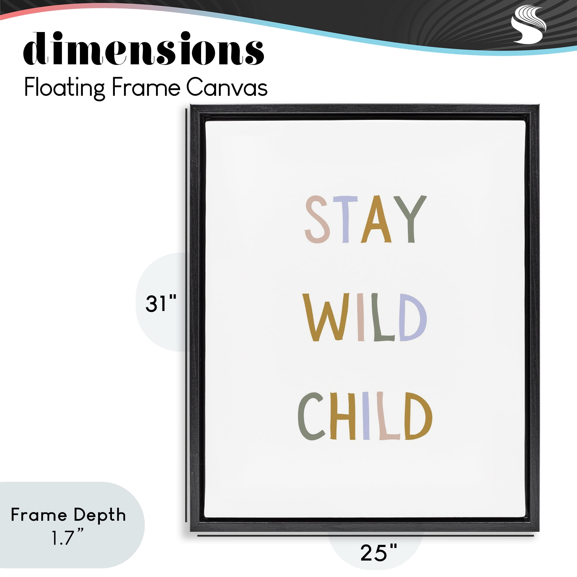 Stupell Industries Stay Wild Child Black Framed Floater Canvas Wall Art, design by Katie Griggs