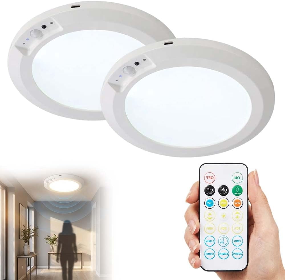 Rechargeable Motion Sensor Ceiling Light with Remote, 3 Color Temperatures Wireless Ceiling Light, Magnetic Battery Operated Ceiling Light for Closet Hallway Stairs Garage (1)
