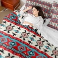 thumbnail image 4 of jejeloiu Boho Bohemain Bedding Comforter Set 7-Piece,Vintage Aztec Geometric King Bedding Sets,Red Beige Geometric Bed Sheets,Breathable Room Decorative Reversible, 4 of 8