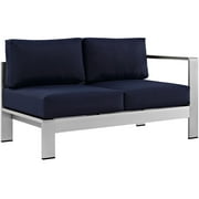 Afuera Living Corner Sectional Outdoor Patio Aluminum Loveseat in Silver Navy