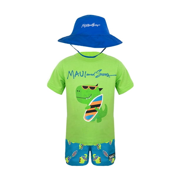 CONJUNTO 3PZS PARA BEBO TRAJE DE BAÑO, PLAYERA Y SOMBRERO REVERSIBLE MAUI AND SONS 134862
