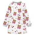 thumbnail image 6 of Girls' long-sleeved dress Pink Bow and Brown Bear Girls' A-line dress with ribbed cuffs Soft and comfortable, 6 of 6