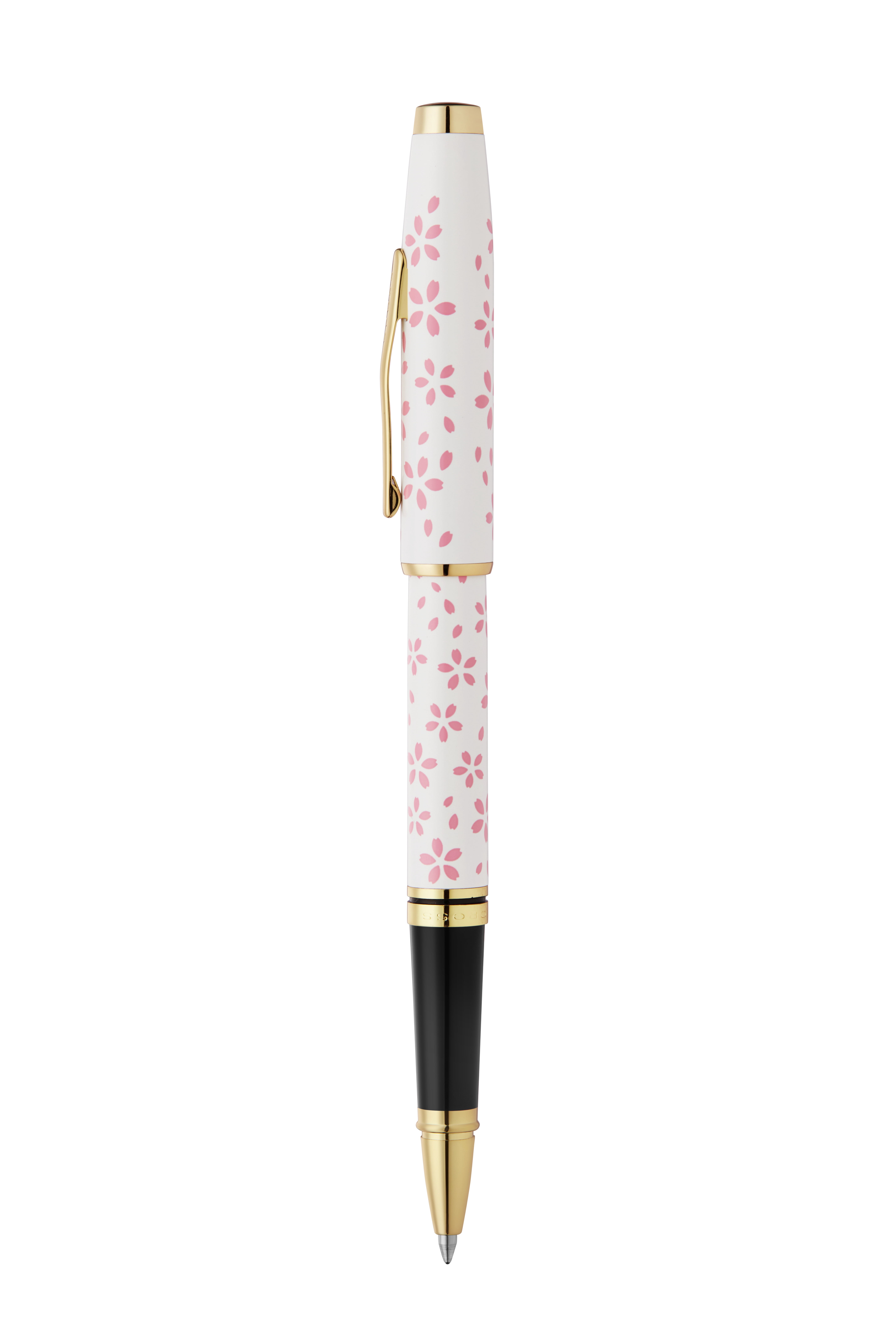 Cross Coventry Cherry Blossom Pearl White Lacquer Sakura Pink Screenprint with Polished Gold Tone Appointments Selectip Rollerball Pen