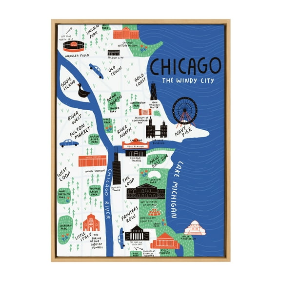 Sylvie Chicago Illustration 23 in x 33 in Framed Painting Canvas Art Print, by Kate and Laurel