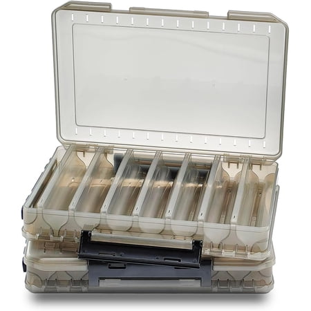Fishing Tackle Boxes Lure Organizer: 2 Packs Hard Bait Storage Box - Double Sided Fishing Lure Case with 14 Compartments Container (Grey L)