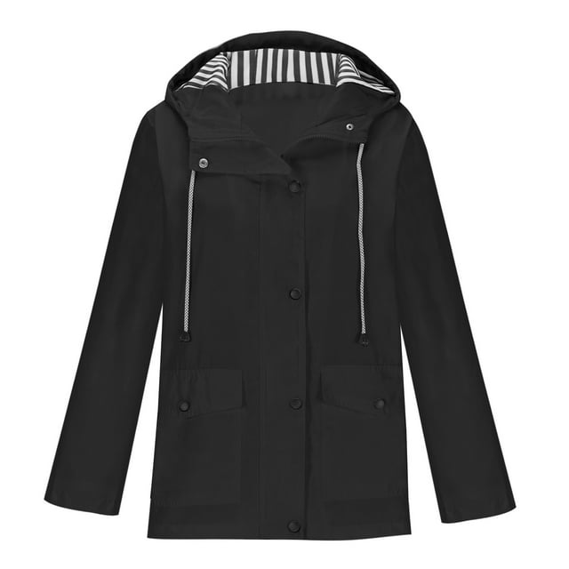 MeetoTime Manteau de Pluie Imperméable pour Femme Mi-Long à Capuche Coupe-Vent Extérieur Randonnée Imperméable Tailles Régulières et Plus