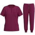 thumbnail image 2 of LYMAYTER S-8XL Women Round Neck Nurse Uniform Solid Color Multi-pocket Design Elasticity Comfort Top & Pants Medical Uniform, 2 of 4